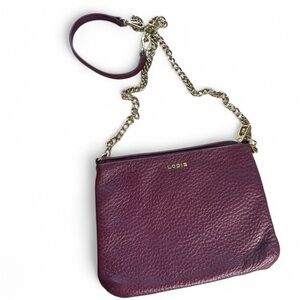 Lodis Burgundy Pebbled Leather Crossbody Bag‎ Brand New